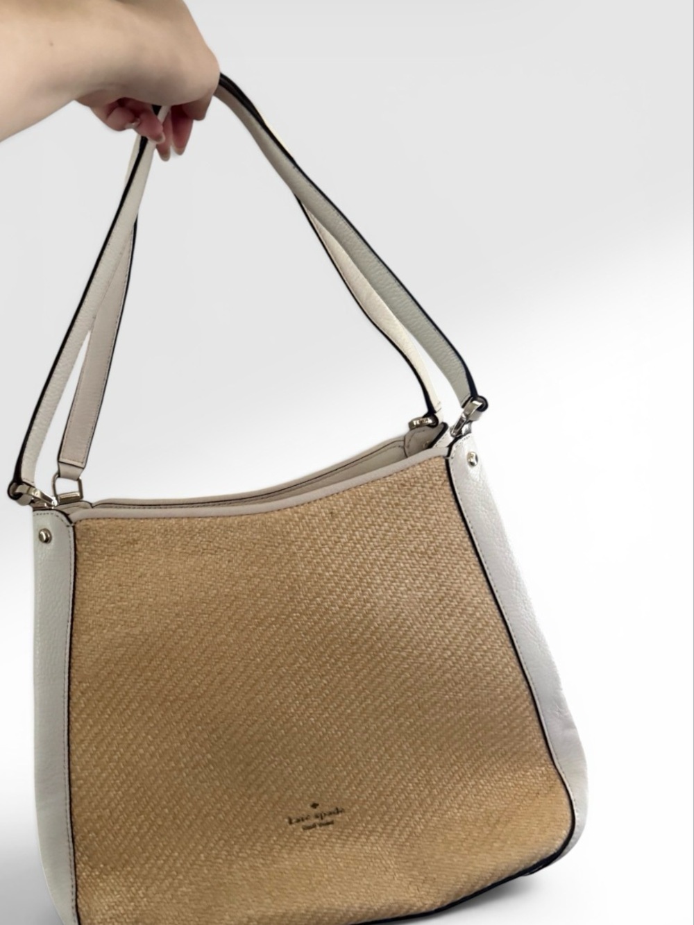Kate Spade Cream & Tan Straw-Texture Shoulder Bag